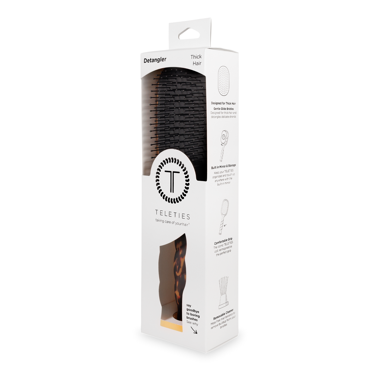TELETIES - Detangler Hair Brush for Thick Hair - Tortoise