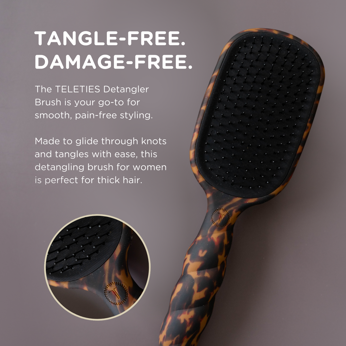 TELETIES - Detangler Hair Brush for Thick Hair - Tortoise