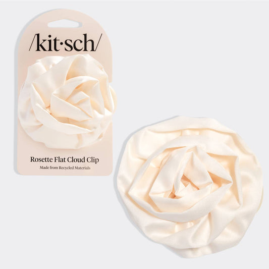 KITSCH - Satin Rosette Medium Flat Cloud Clip - Cream