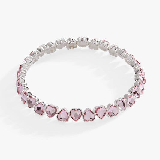 Alex and Ani - Pink Crystal Heart Stretch Bracelet: Silver