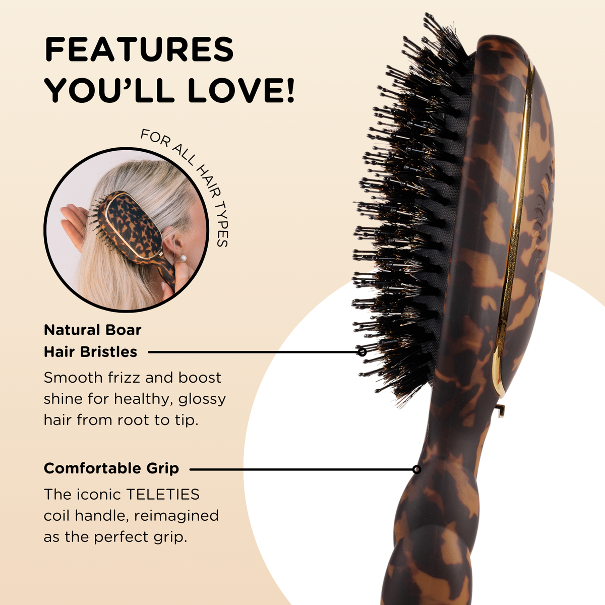 TELETIES - Boar Brush | Full Size | Tortoise
