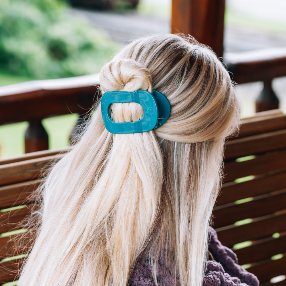 TELETIES - Teal With It | Medium | Flat Round Hair Clip