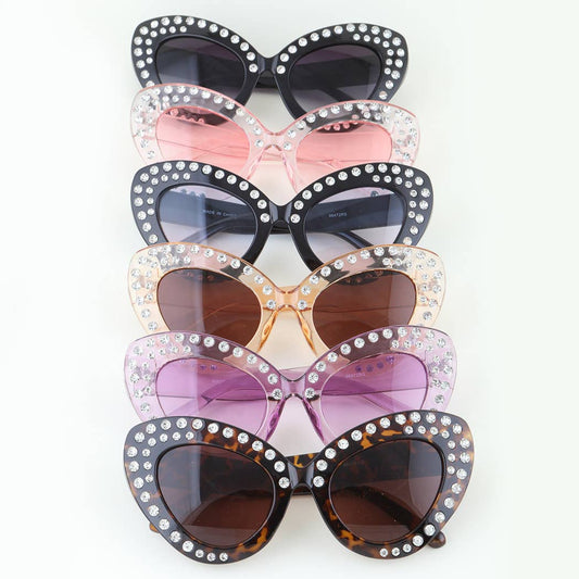 3AM BY H&D ACCESSORIES -  Bejeweled Retro Cateye Wing Sunglasses: MIX