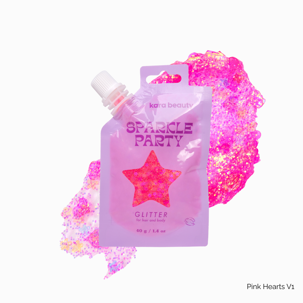 Kara Beauty - SPARKLE PARTY HAIR AND BODY GEL - SINGLE PACKS: Pink Heart V2
