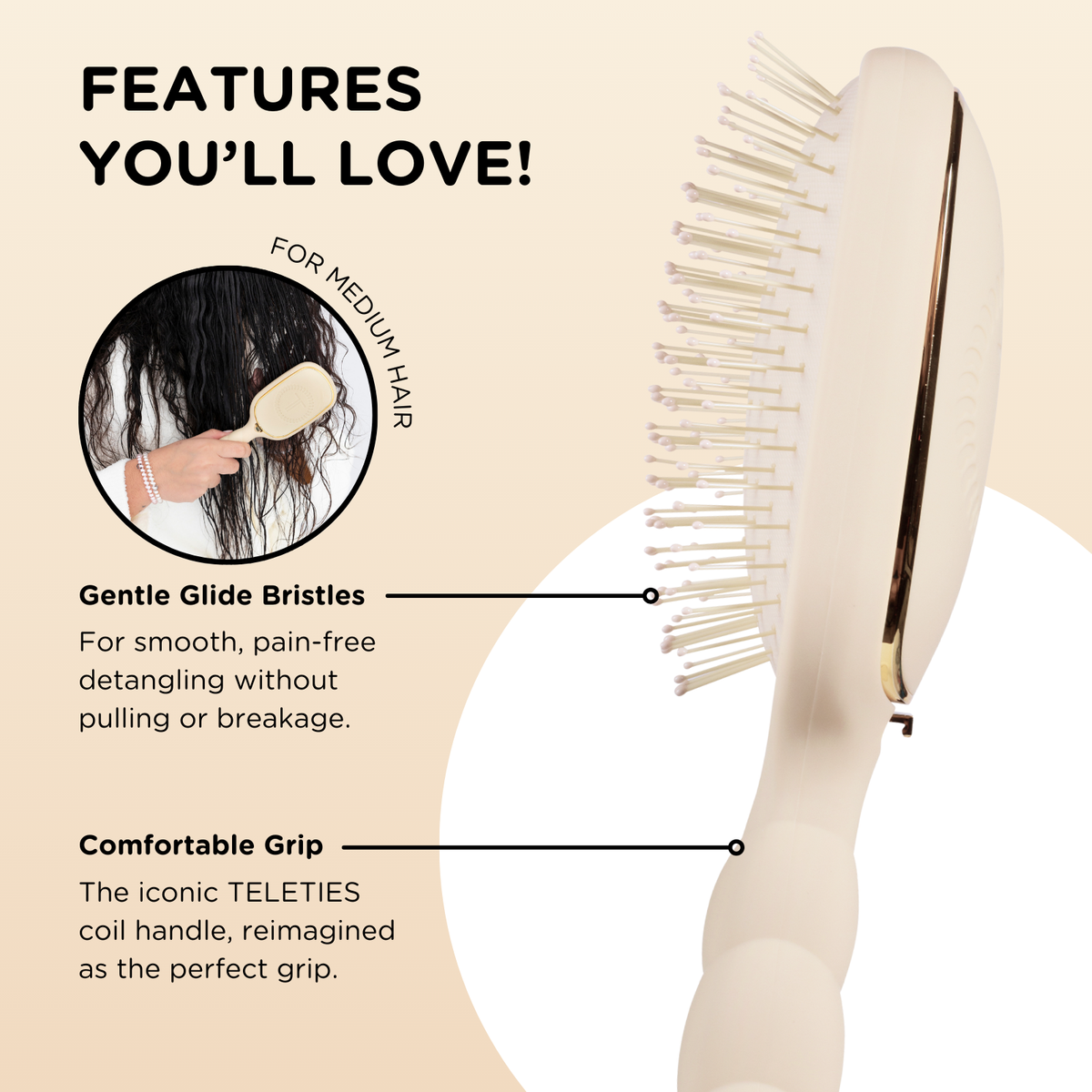 TELETIES - Detangler Brush |Tan| Medium