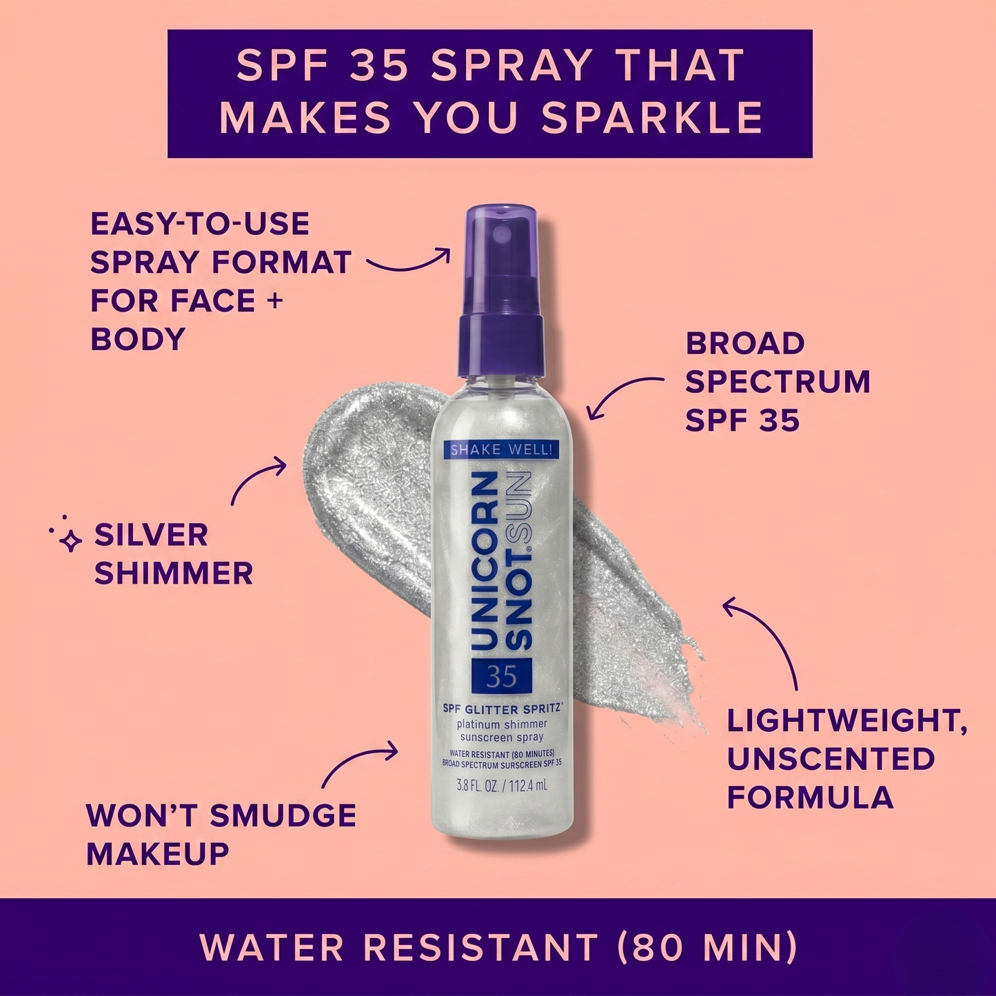 Unicorn Snot | Glitter Beauty - SPF 35 Glitter Spritz | Sunscreen Spray | Platinum
