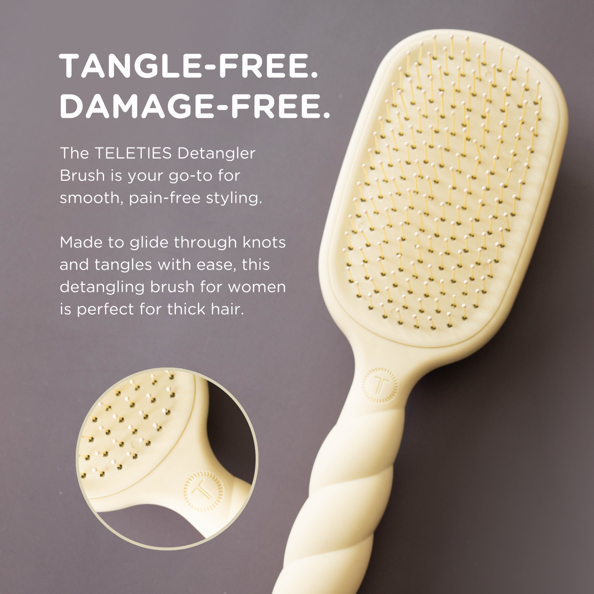 TELETIES - Detangler Hair Brush for Thick Hair - Tan