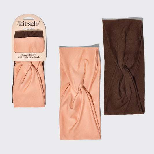 KITSCH - Recycled Fabric Wide Twist Headbands 2pc Set- Rosewood