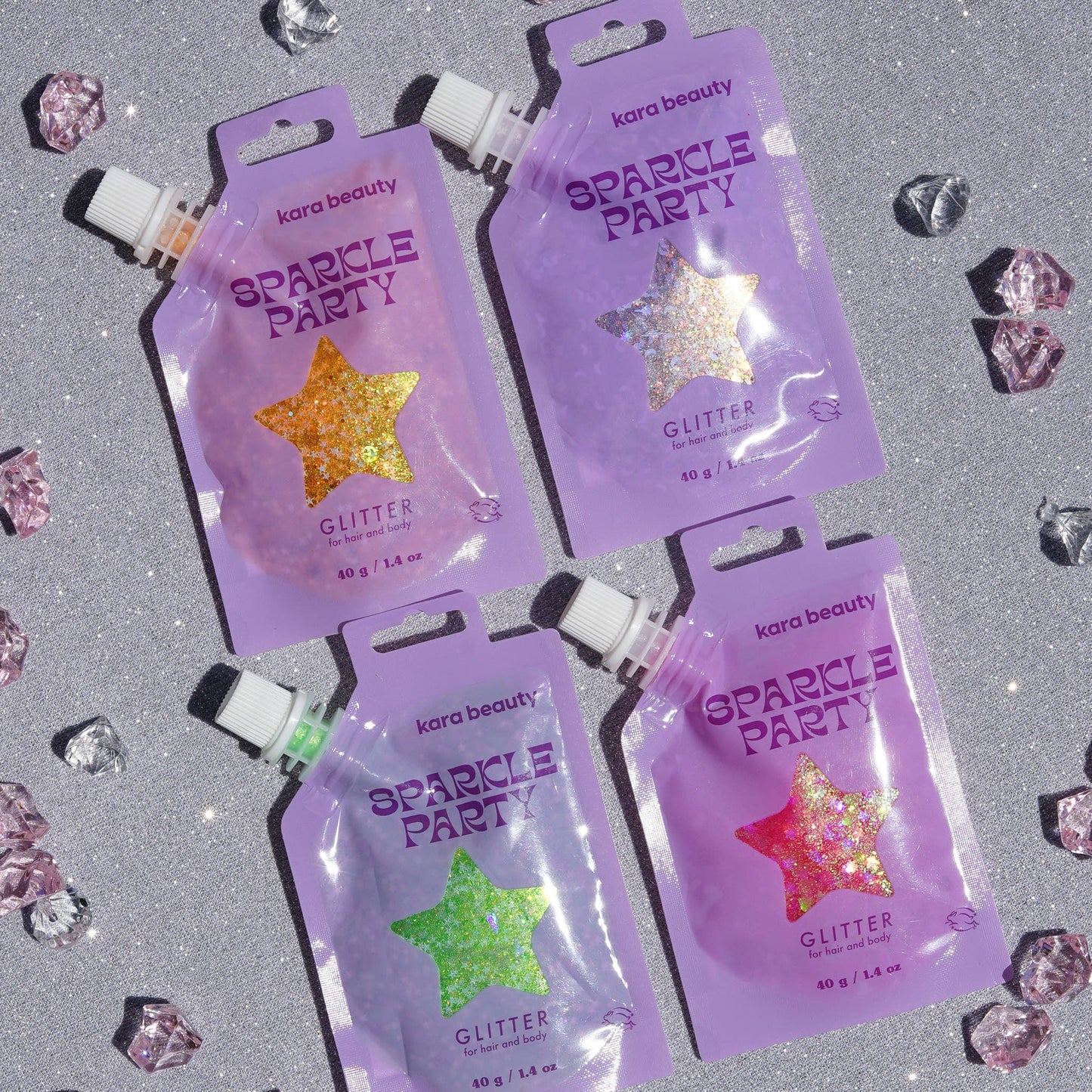 Kara Beauty - SPARKLE PARTY HAIR AND BODY GEL - SINGLE PACKS: PINK HEARTS